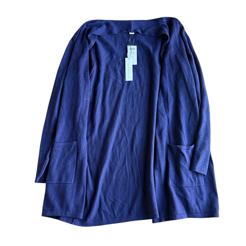 NWT Chico’s Women’s Diamonte Sleeve Danielle Cardigan Purple Plumage Size 3